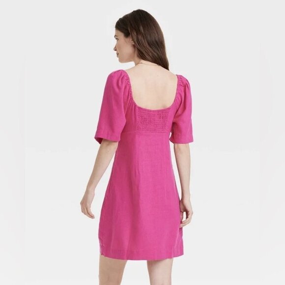 A New Day Women’s Pink Puffed Sleeve Linen Blend Dress - Picture 9 of 11